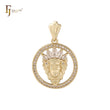 Portrait of Indian Chief circle and marquise cluster white CZs 14K Gold pendant