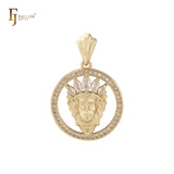 Portrait of Indian Chief circle and marquise cluster white CZs 14K Gold pendant