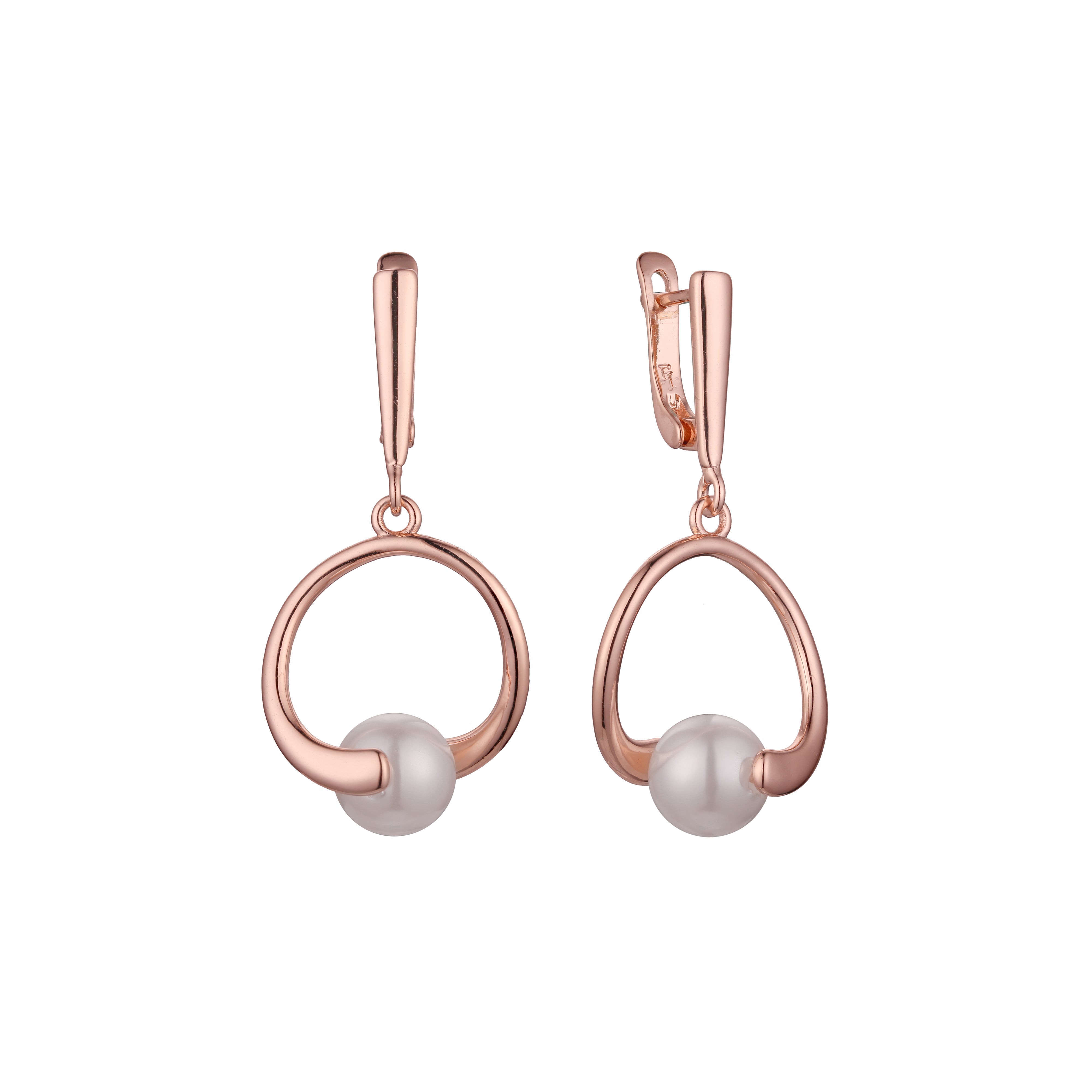 Aretes colgantes de perlas en Oro 14K, colores baño de oro rosa