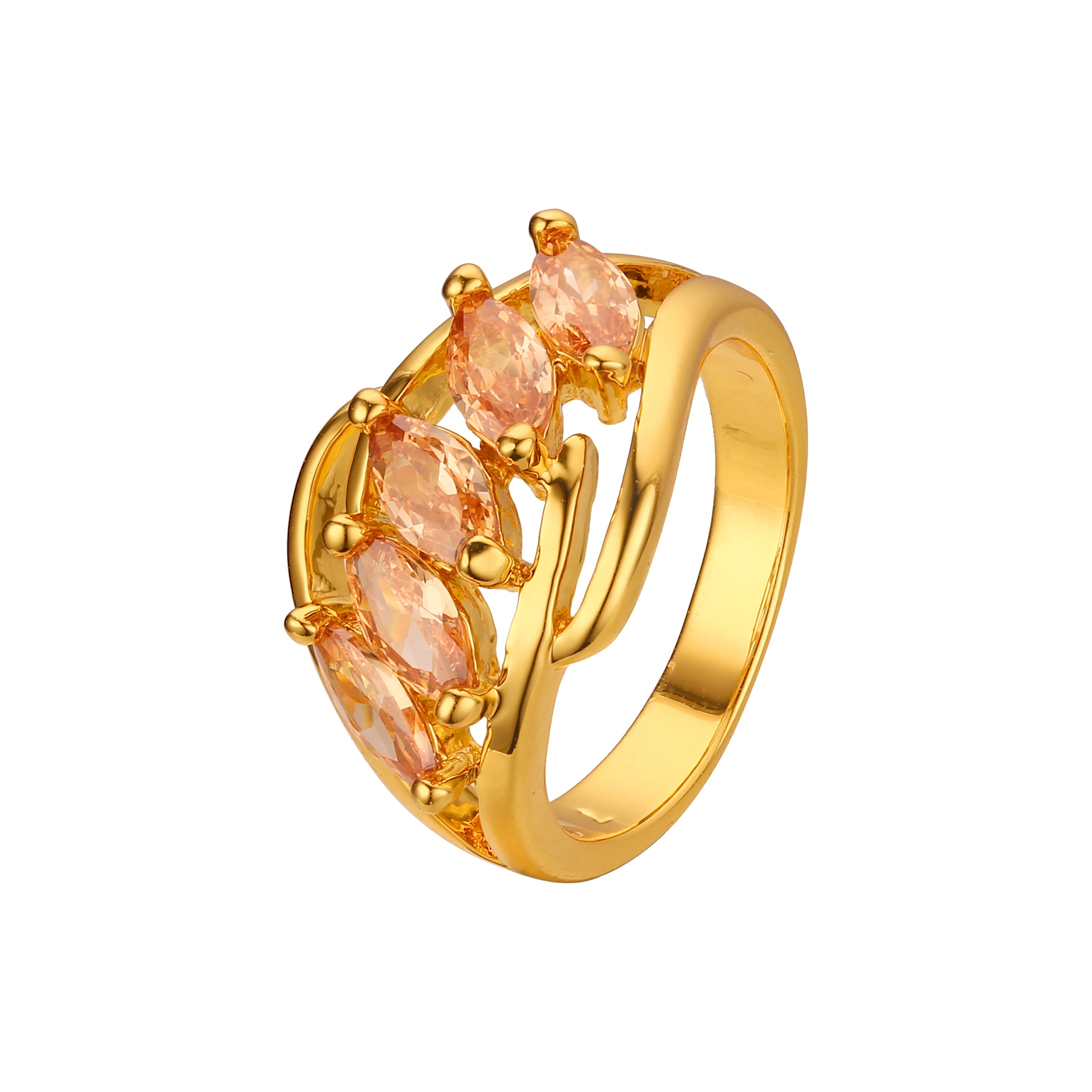 Cinco anillos de oro rosa con zirconia cúbica de talla marquesa