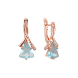 Solitaire elegant triangular colorful CZ 14K Gold, Rose Gold, two tone earrings