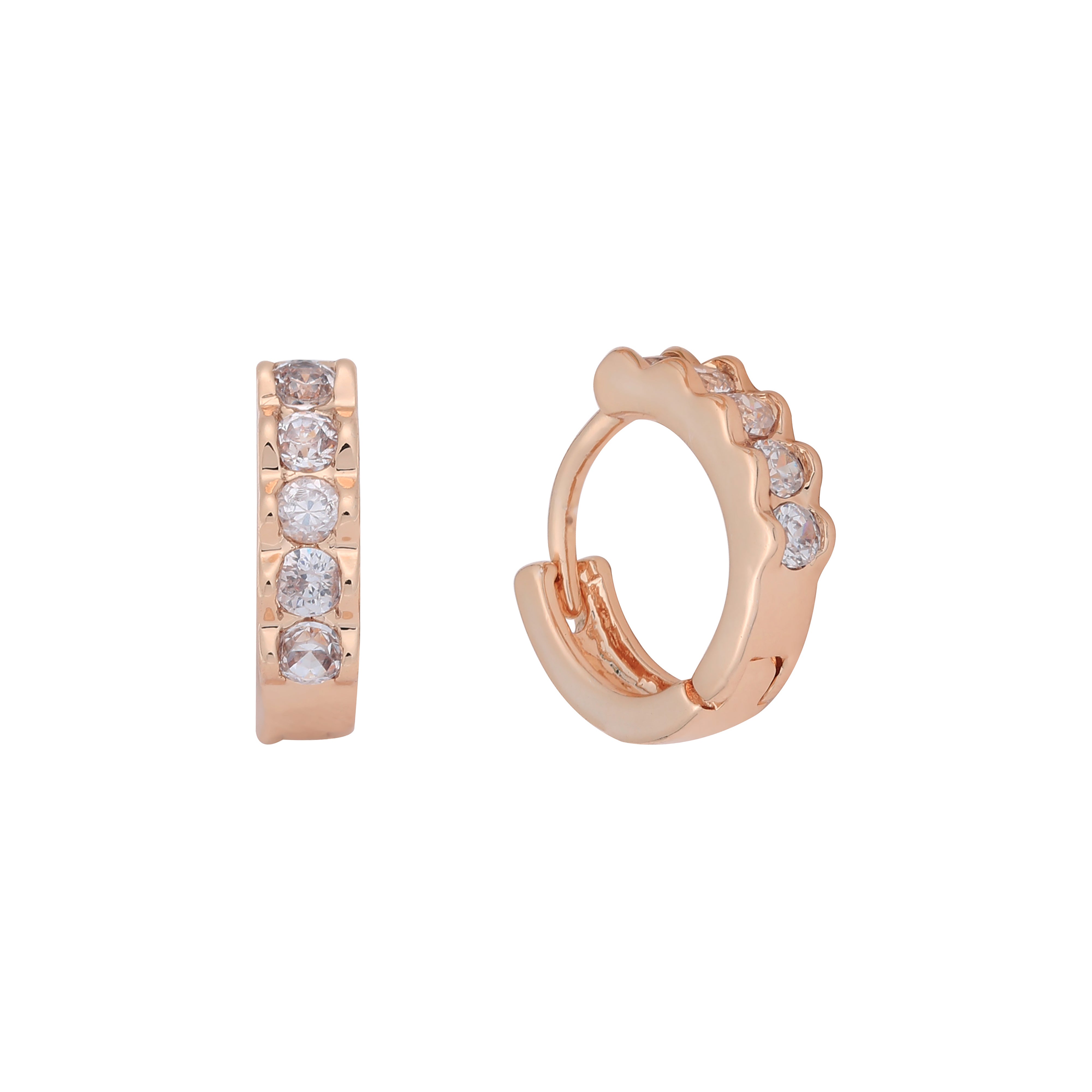 Cluster huggie earrings in 14K Gold, Rose Gold plating colors