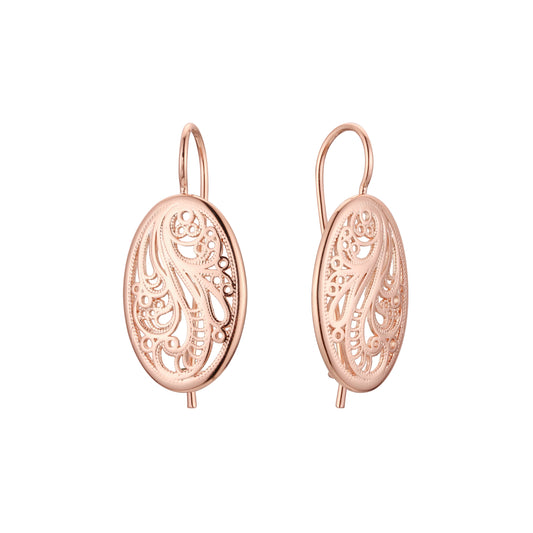 Aretes de gancho de alambre de olas y olas en Oro 14K, colores baño de oro rosa.