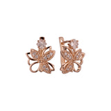 Great Flower and leaves solitaire CZ Rose Gold earrings