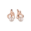 Pearl and leaves cluster earrings in 14K Gold, Rose Gold, two tone plating colors