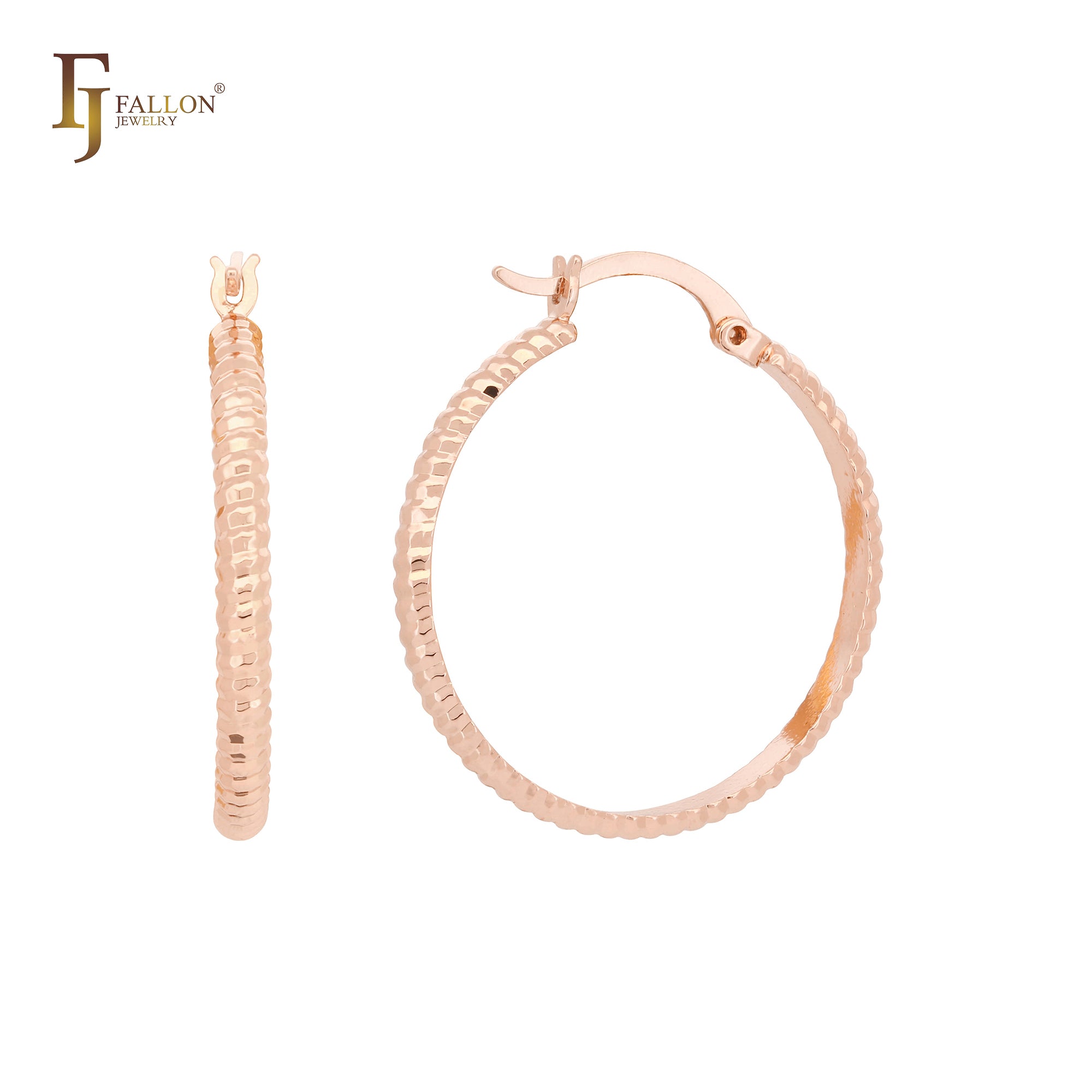 Rounded Rope Textured 14K Gold, Rose Gold, White Gold hoop earrings