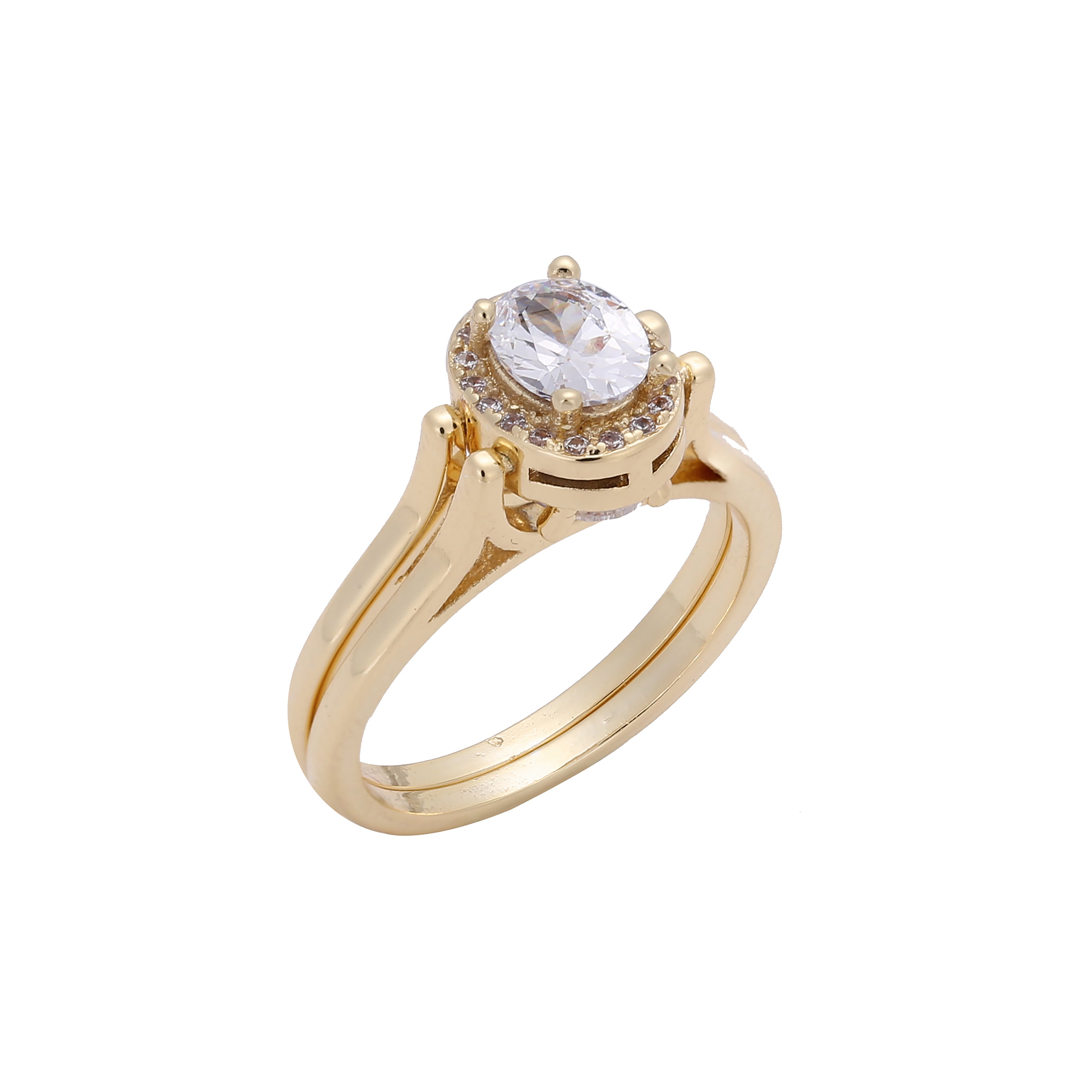 Solitaire double band rings plated in 14K Gold