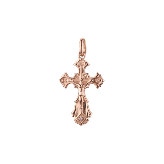 Colgante Cruz de Malta Católica en Oro Rosa bicolor, baño de Oro 14K colores