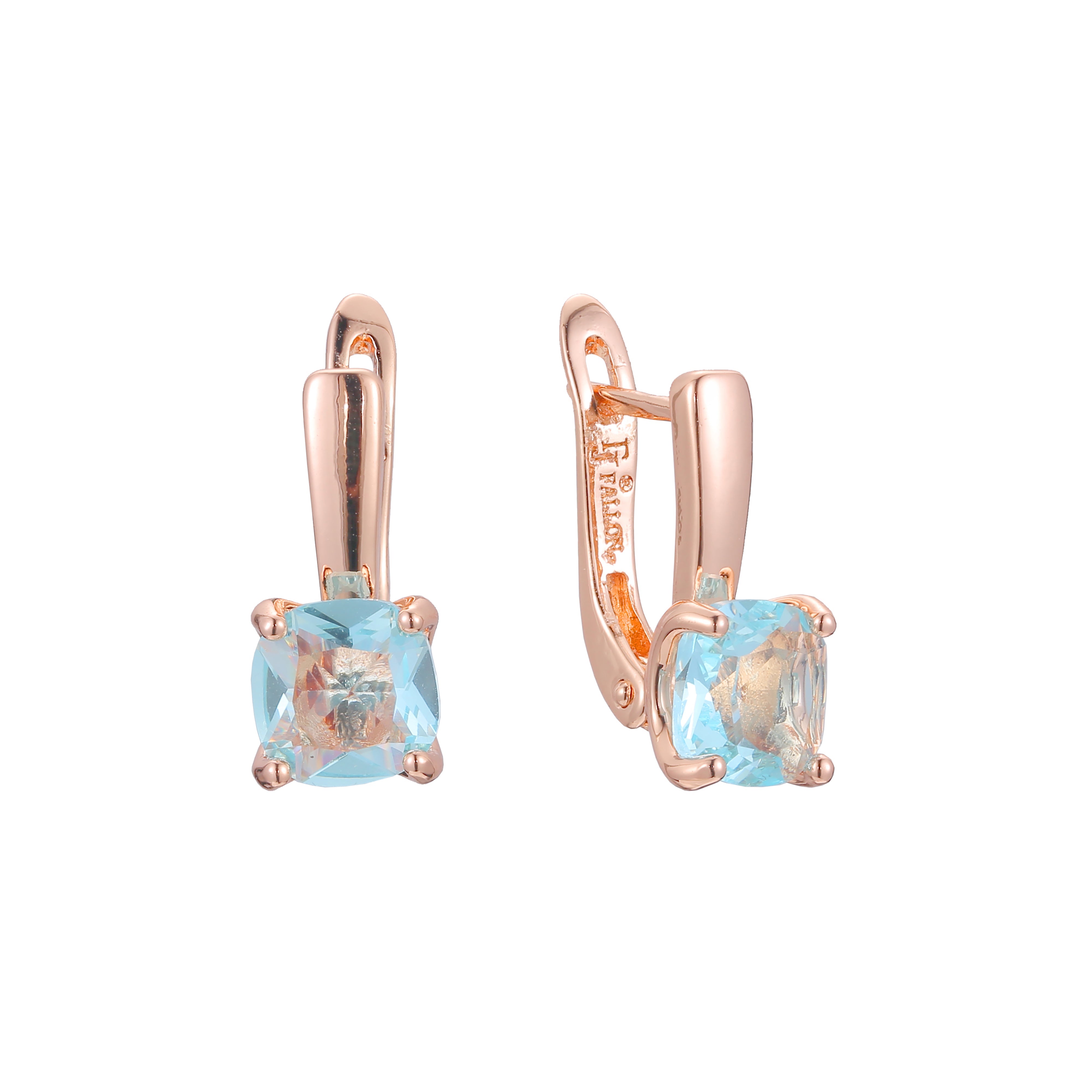 Solitaire big colorful stone earrings in 14K Gold, Rose Gold plating colors