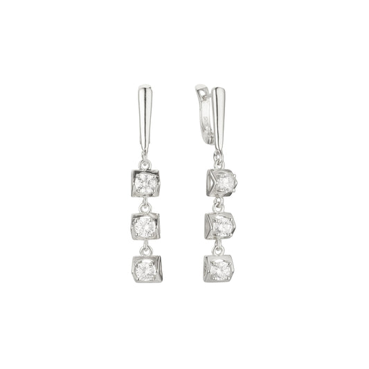 Three stones cluster drop earrings in 14K Gold, White Gold, Rose Gold plating colors