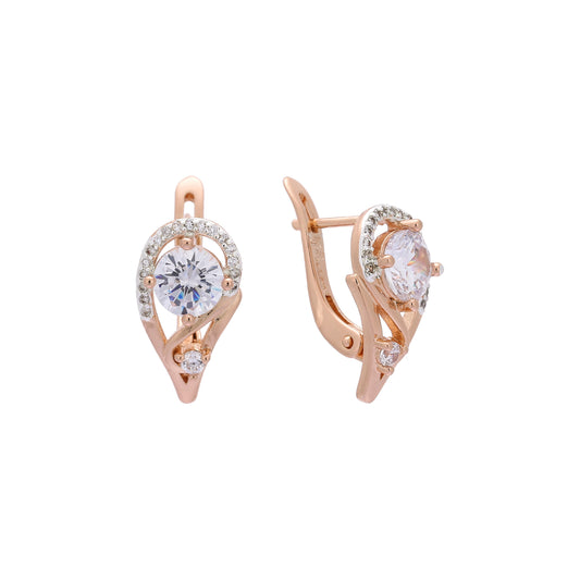 Rose Gold two tone solitaire round earrings