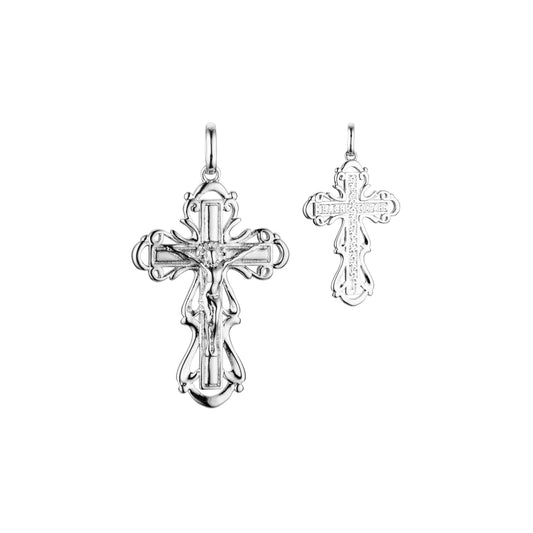 Catholic cross budded pendant in 14K Gold, Rose Gold & White Gold plating colors