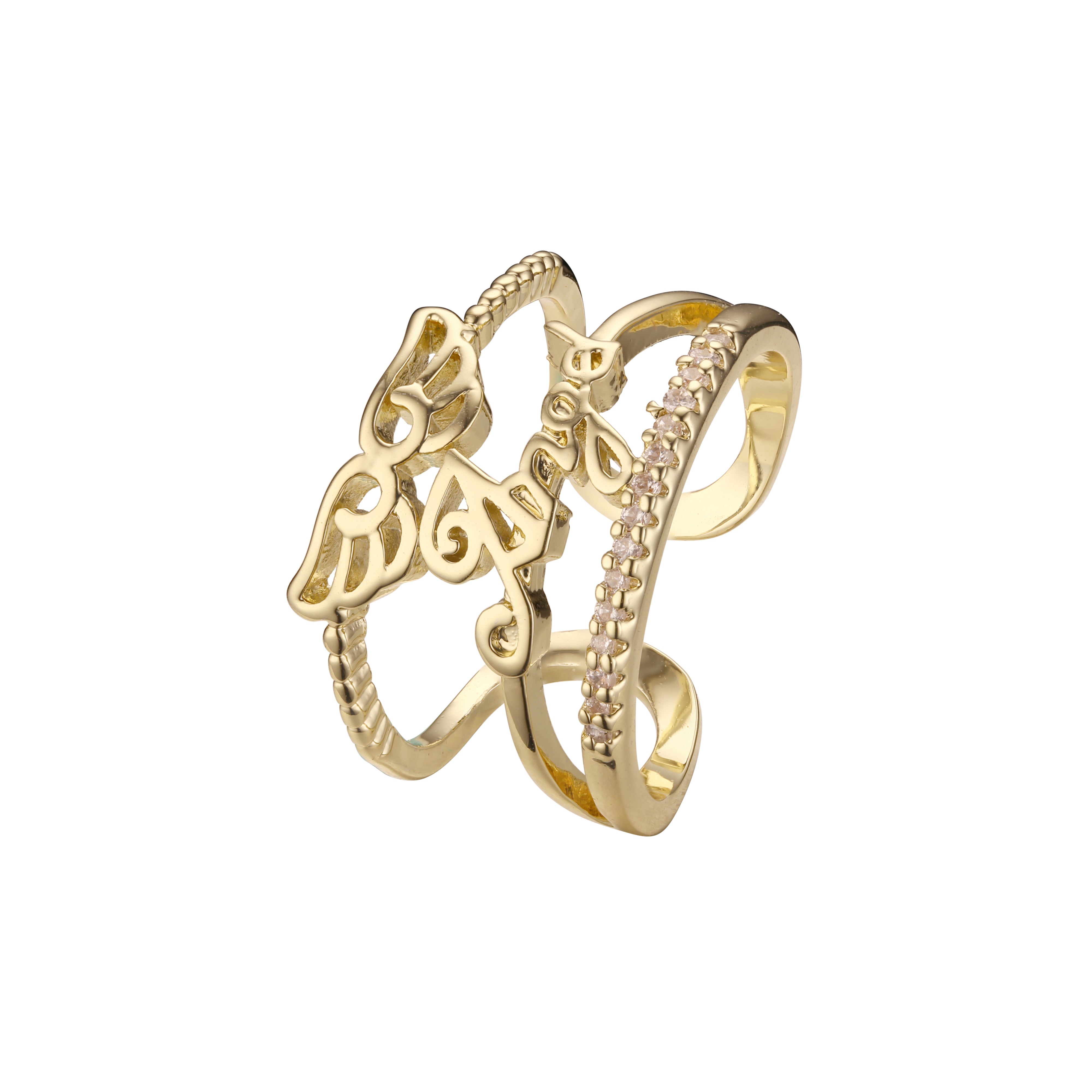 Fashion angel wings open 14K Gold rings