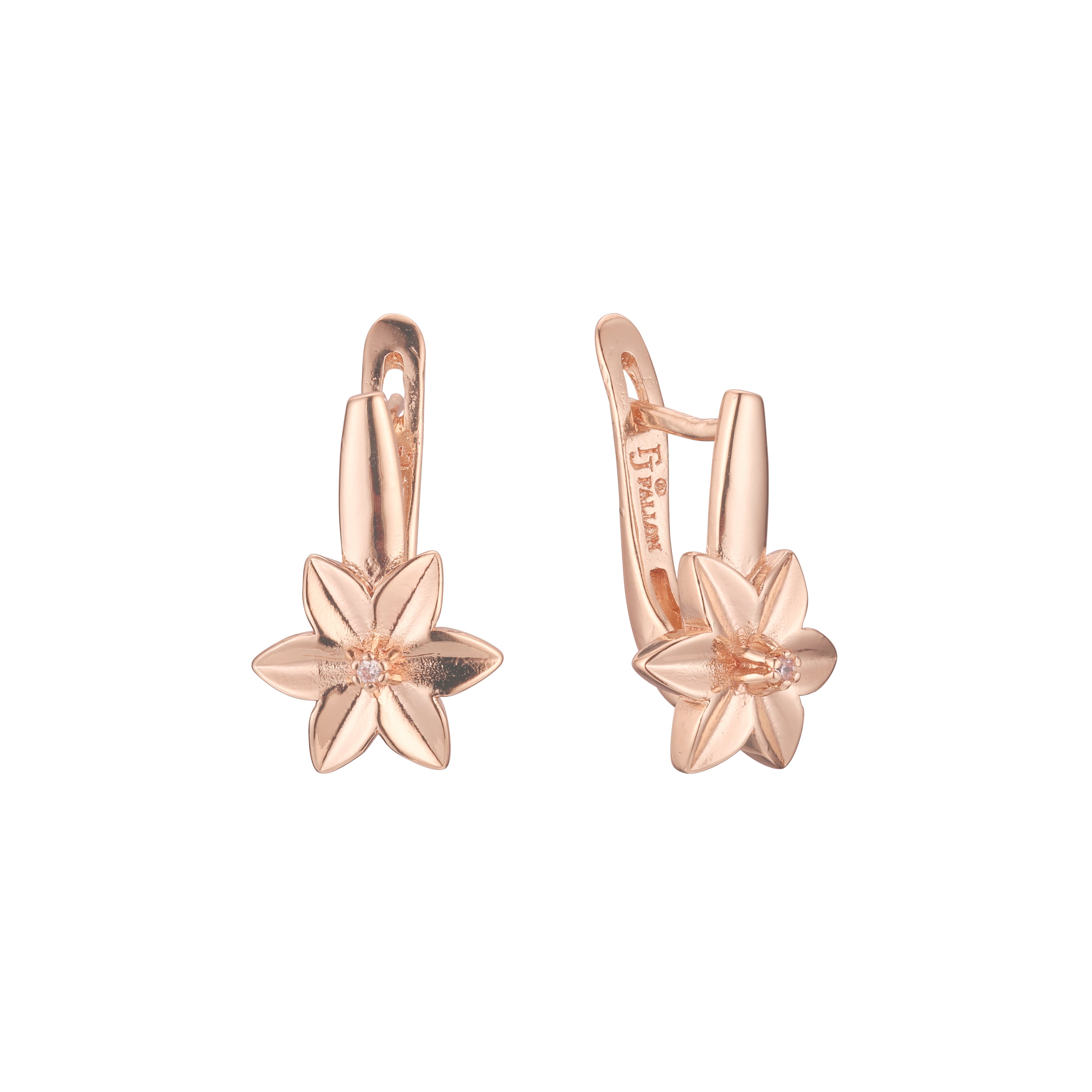 Aretes flor solitario en Oro 14K, Oro Rosa, baño en dos tonos