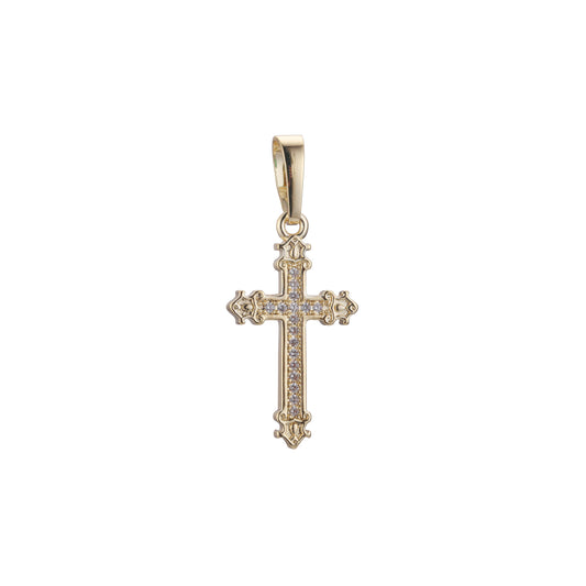 Colgante de cruz latina con capullo en Oro de 18K, baño de Oro de 14K colores