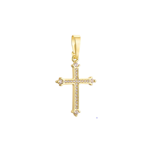 Colgante de cruz latina con capullo en Oro de 18K, baño de Oro de 14K colores