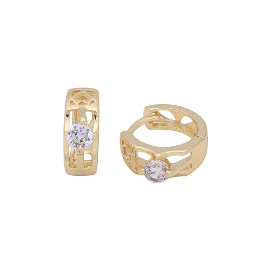 Brincos huggie Solitaire em ouro 14K, cores banhadas a ouro rosa