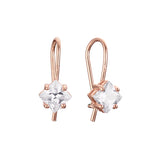 Solitaire squared CZ wire hook earrings in 14K Gold, Rose Gold, plating colors