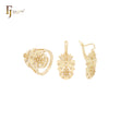 Pineapple flower shape cluster White CZs 14K Gold Jewelry Set with Rings