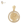 Portrait of Indian Chief Circular paved white CZs 14K Gold pendant