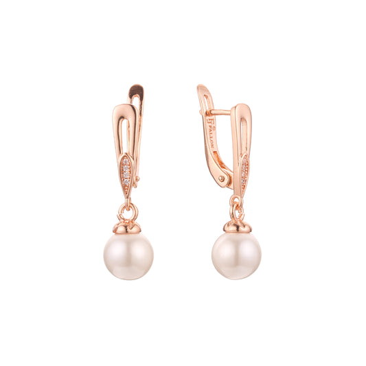 Aretes de perlas en Oro 14K, Oro Rosa, baño en dos colores