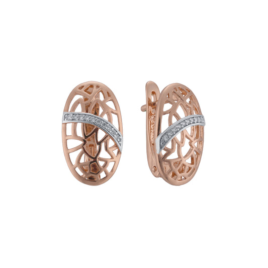 Aretes en Oro 14K, Oro Rosa, baño en dos tonos