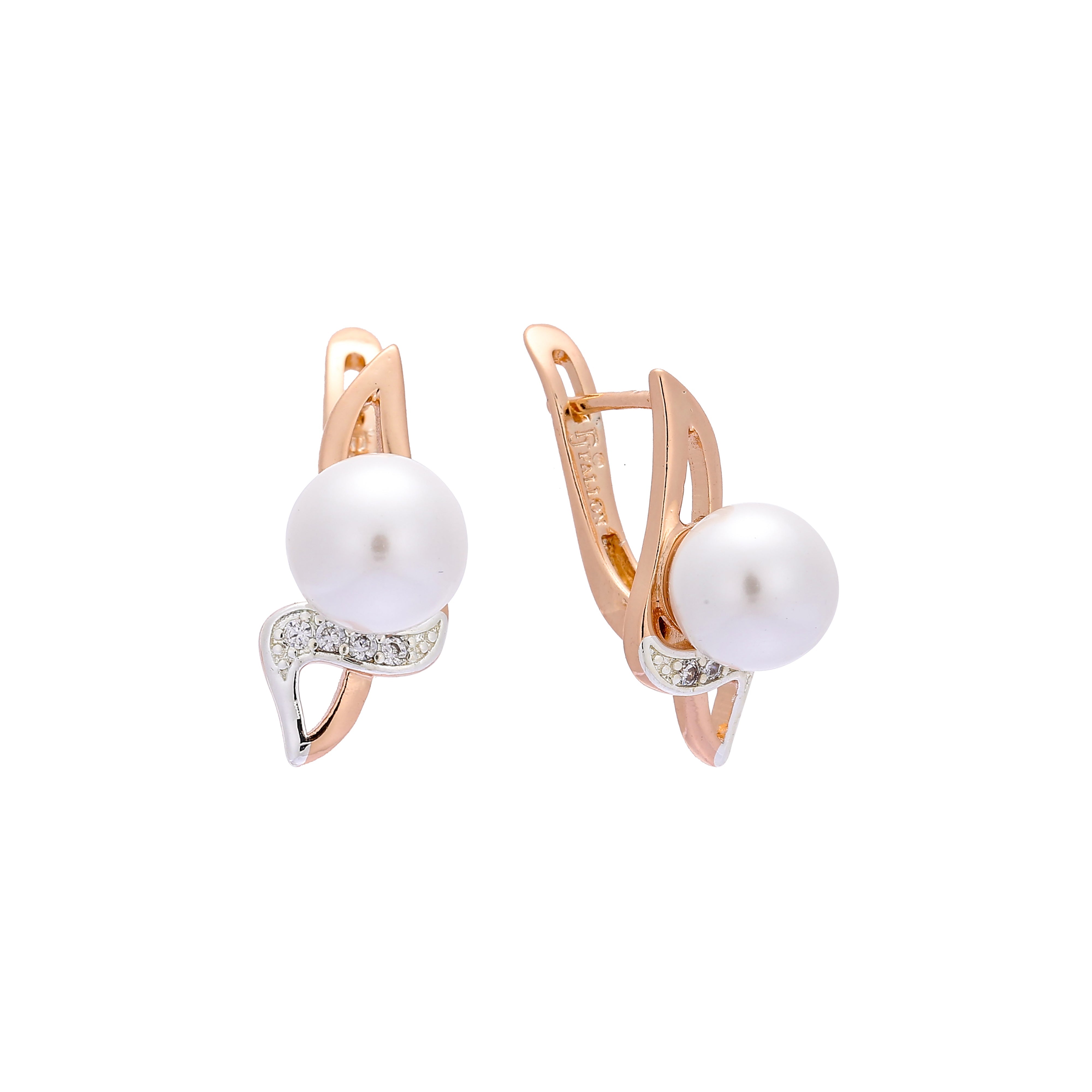 Rose Gold two tone earrings with Pearl stone