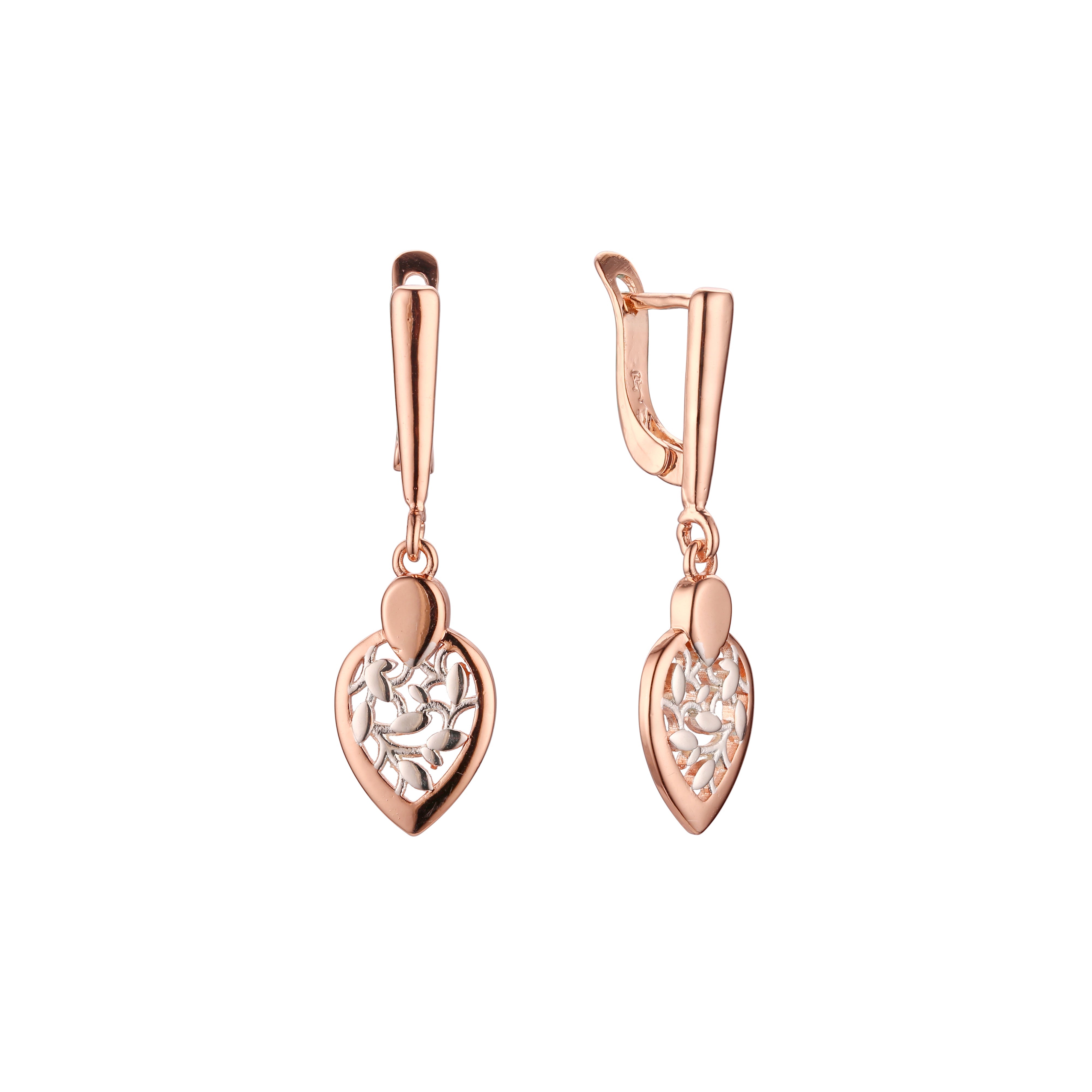 Leaves earrings in Rose Gold, two tone plating colors