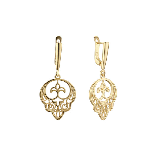 Filigree drop earrings in 14K Gold, Rose Gold plating colors