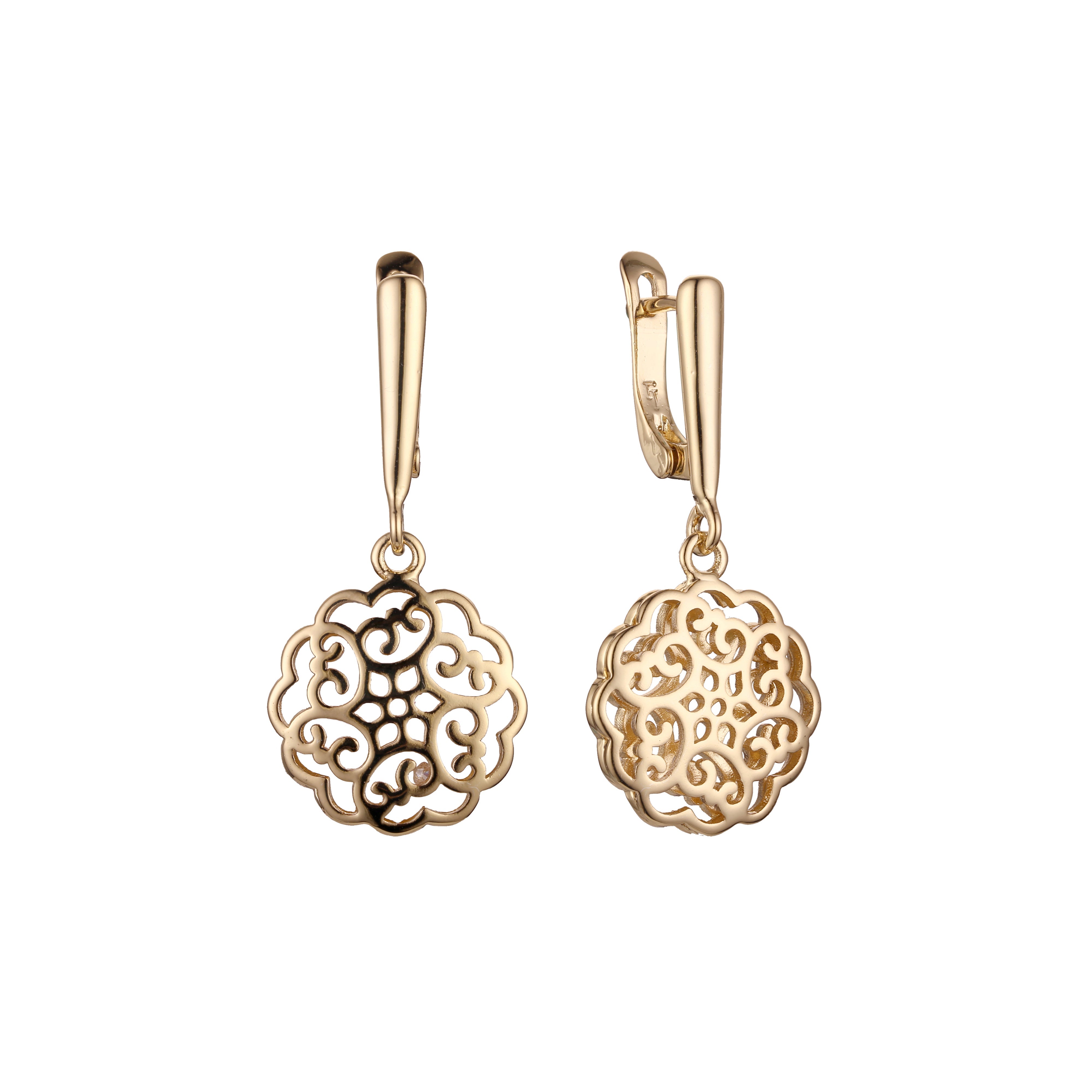 Filigree kaleidoscope flower earrings in 14K Gold, Rose Gold plating colors