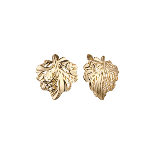 Brincos Leaves em ouro 14K, ouro rosa, duas cores de revestimento