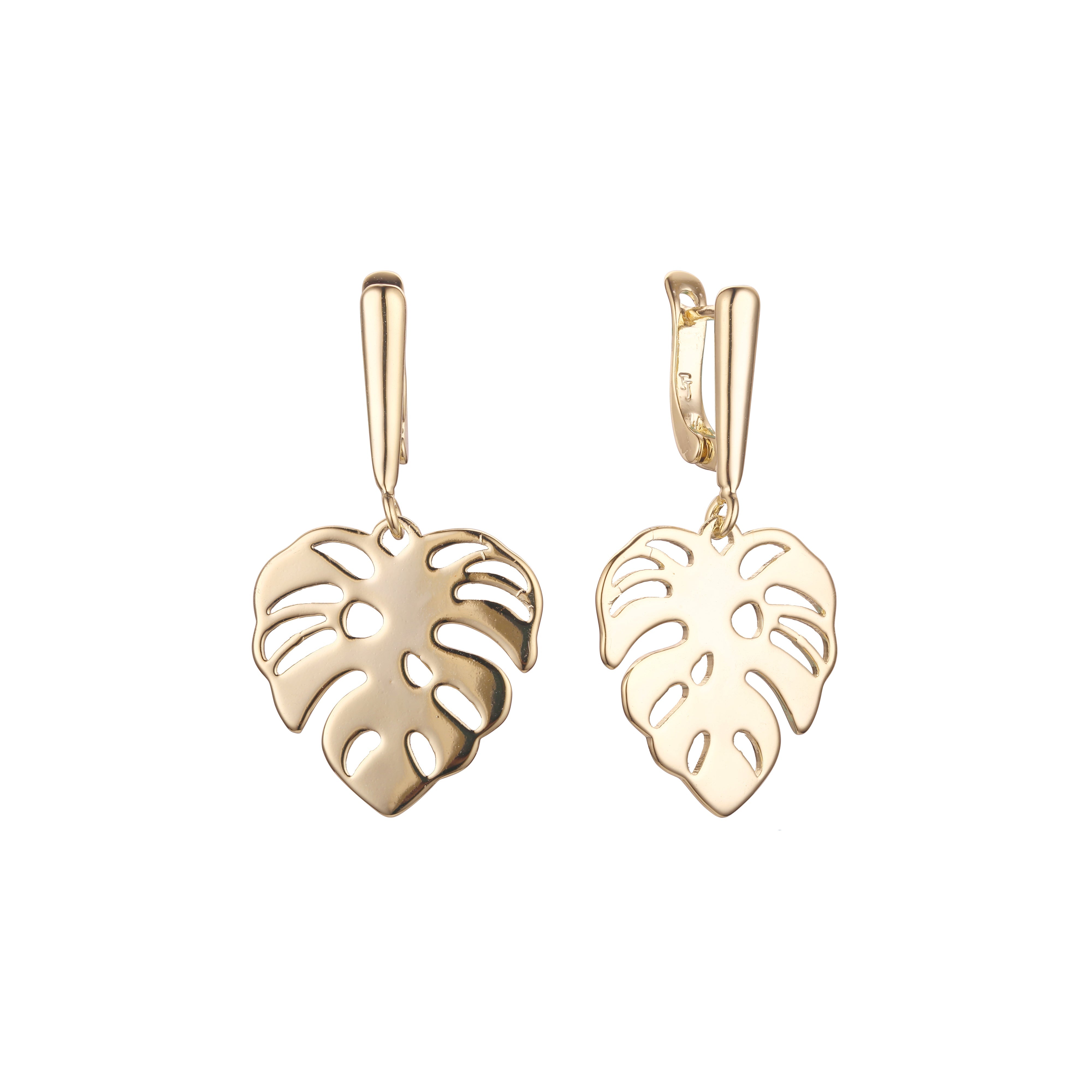 Brincos Leaves em ouro 14K, cores banhadas a ouro rosa