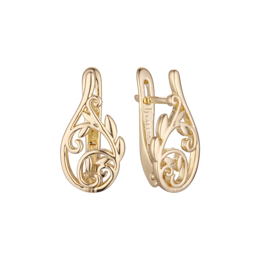 Pendientes Hojas en Oro de 14K, baño de Oro Rosa colores