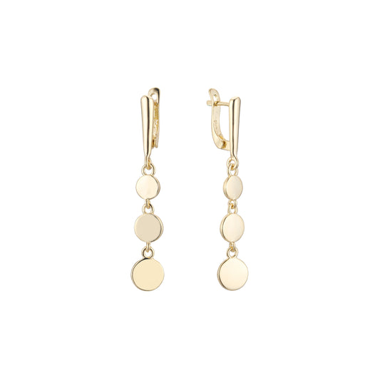 Aretes colgantes de tres discos pulidos Oro 14K, baño de Oro Rosa colores