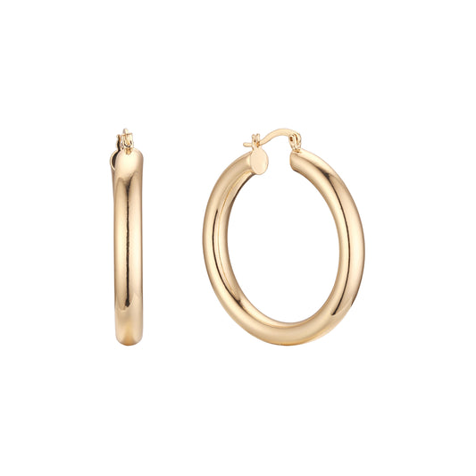 Thick chunky tube 14K Gold, Rose Gold, White Gold hoop earrings