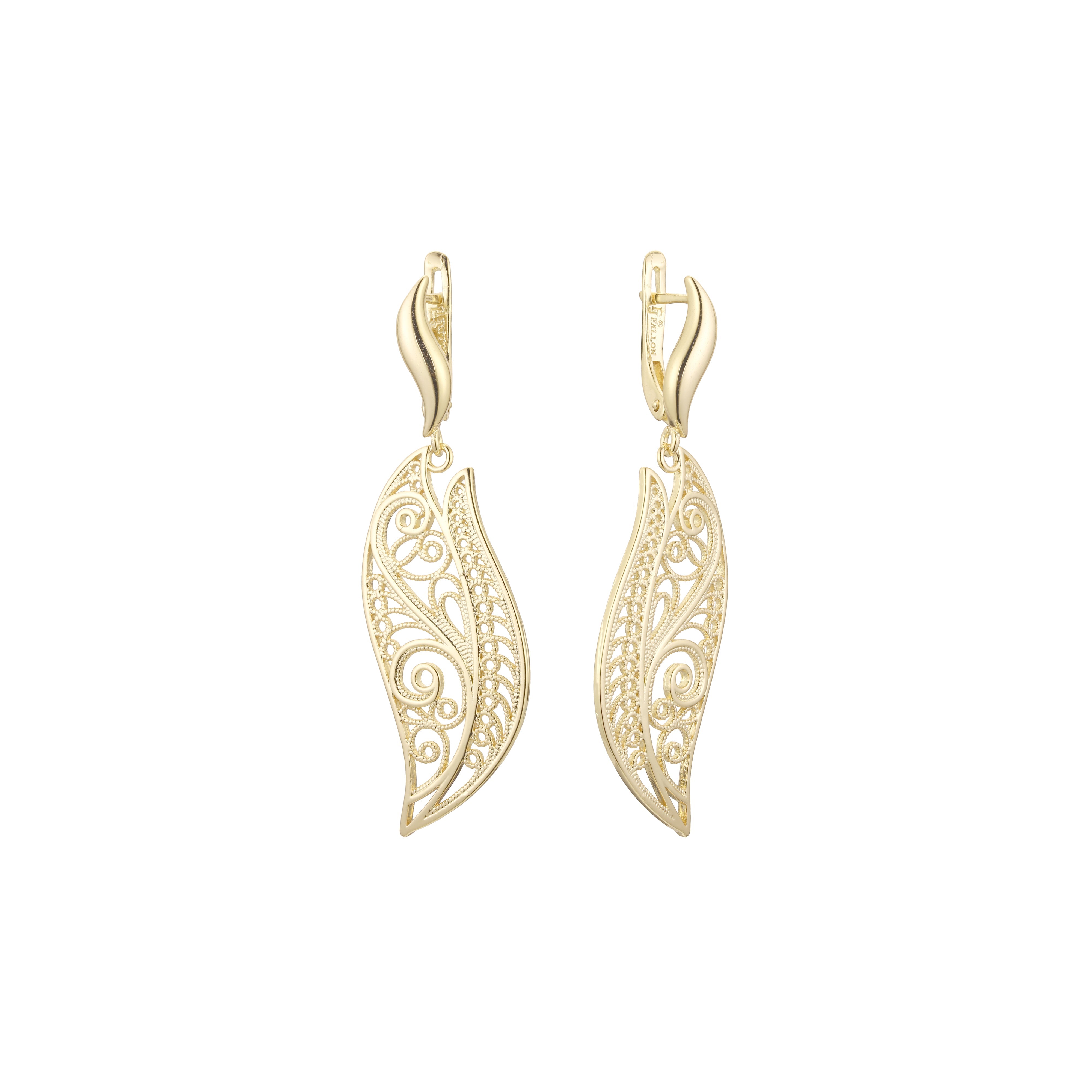 Aretes de hojas y ondas en Oro de 14K, baño de Oro Rosa colores