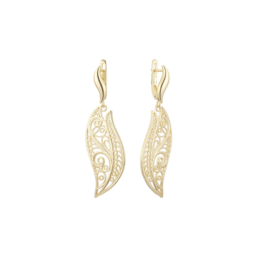 Leaves and waves earrings in 14K Gold, Rose Gold plating colors