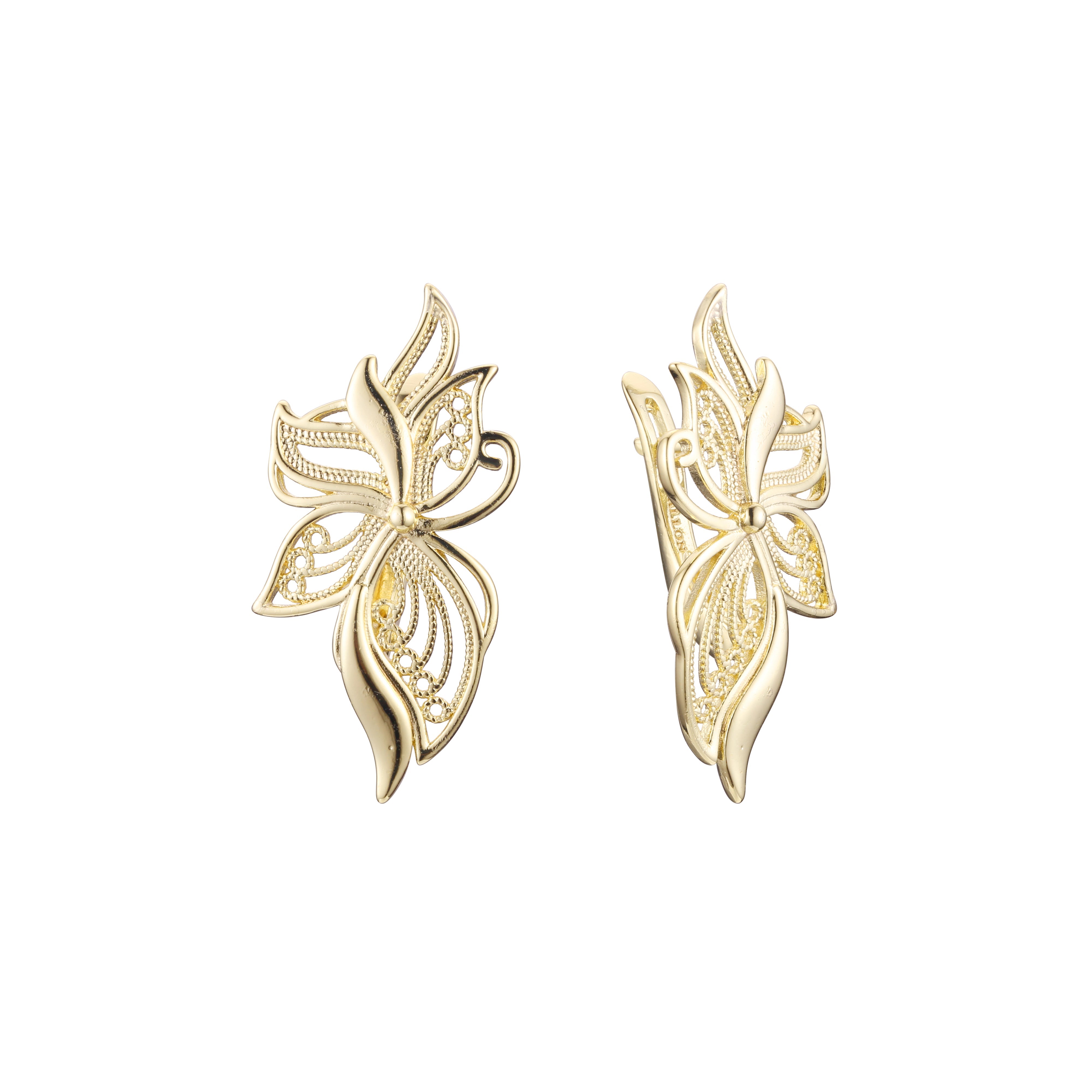 Pendientes Hojas mariposa en Oro de 14K, baño de Oro Rosa colores