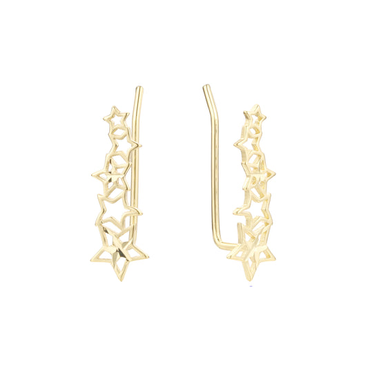 Aretes de oruga de estrellas en Oro 14K, oro rosa, baño de dos tonos