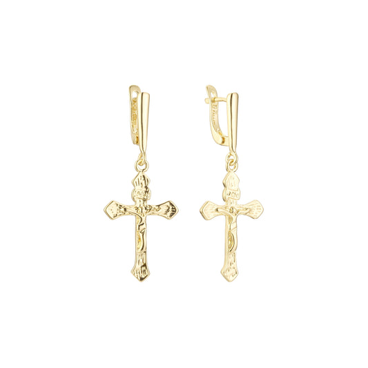 Pendientes Cruz en Oro de 14K, baño de Oro Rosa colores