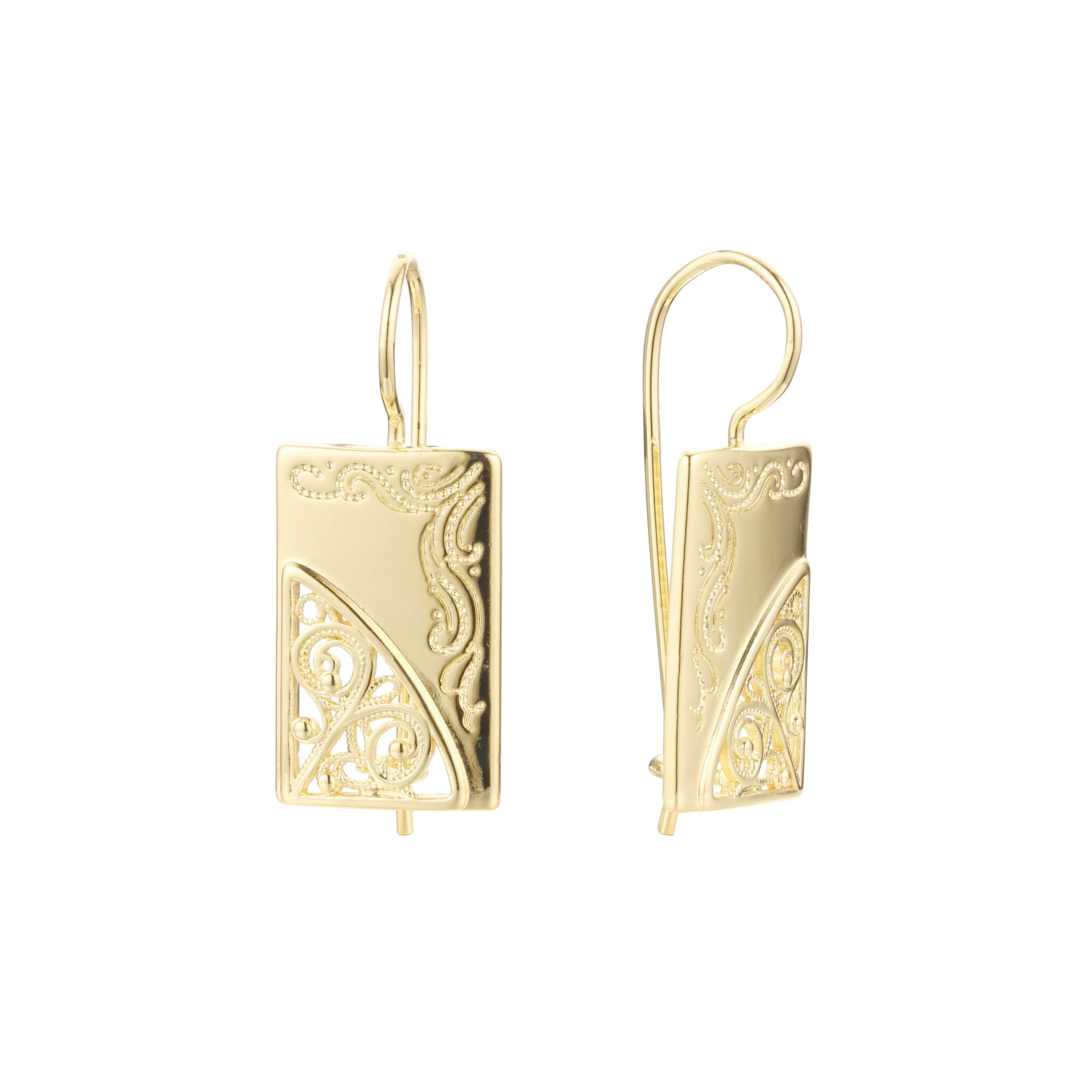 Pendientes de gancho de alambre en Oro 14K, colores de baño de oro rosa.