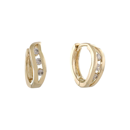 Huggie triple white CZs 14K Gold, 18K Gold, Rose Gold earrings