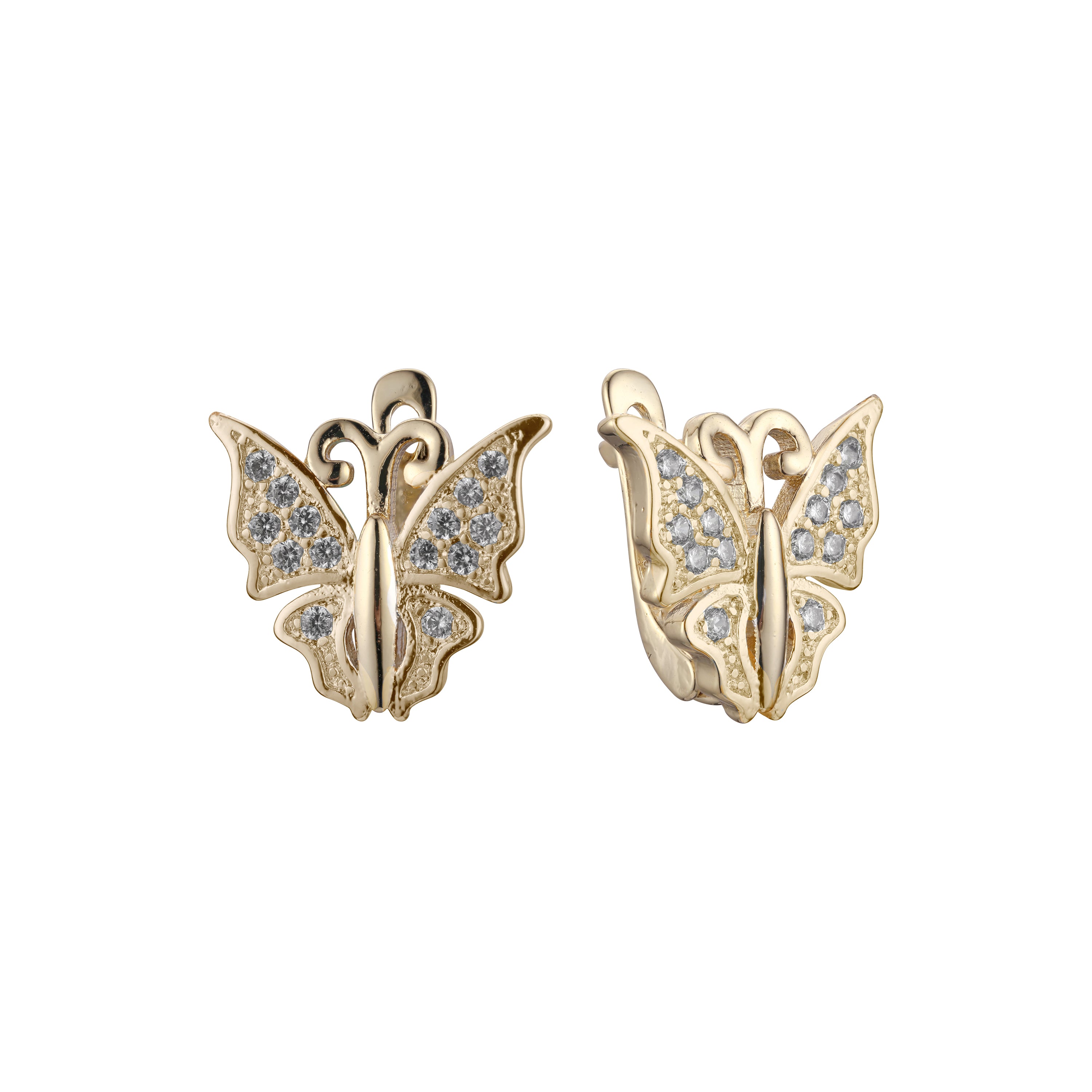 Butterfly earrings in 14K Gold, Rose Gold, two tone plating colors