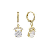 Huggie drop solitaire 14K Gold earrings