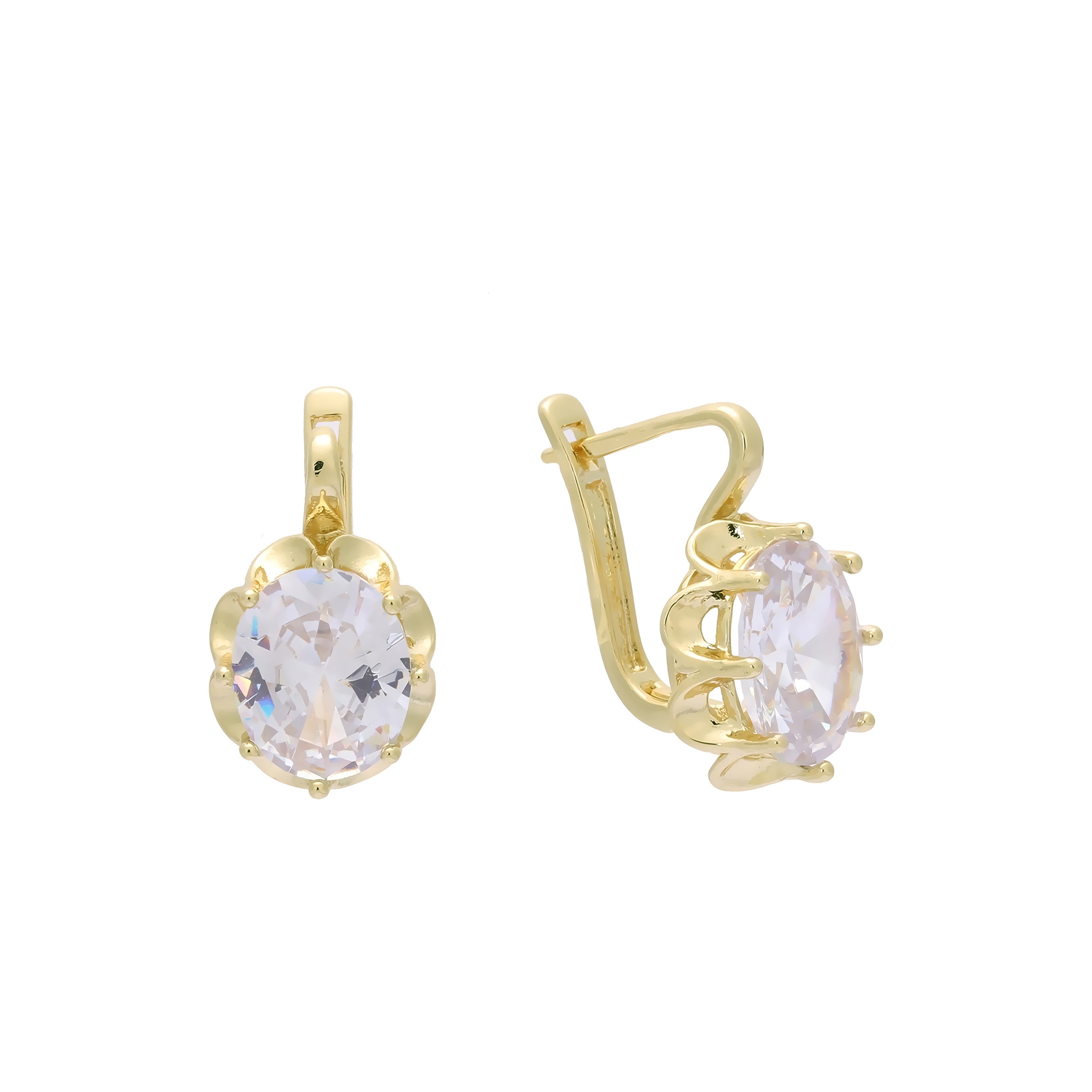 Solitaire big stone earrings in 14K Gold, Rose Gold plating colors