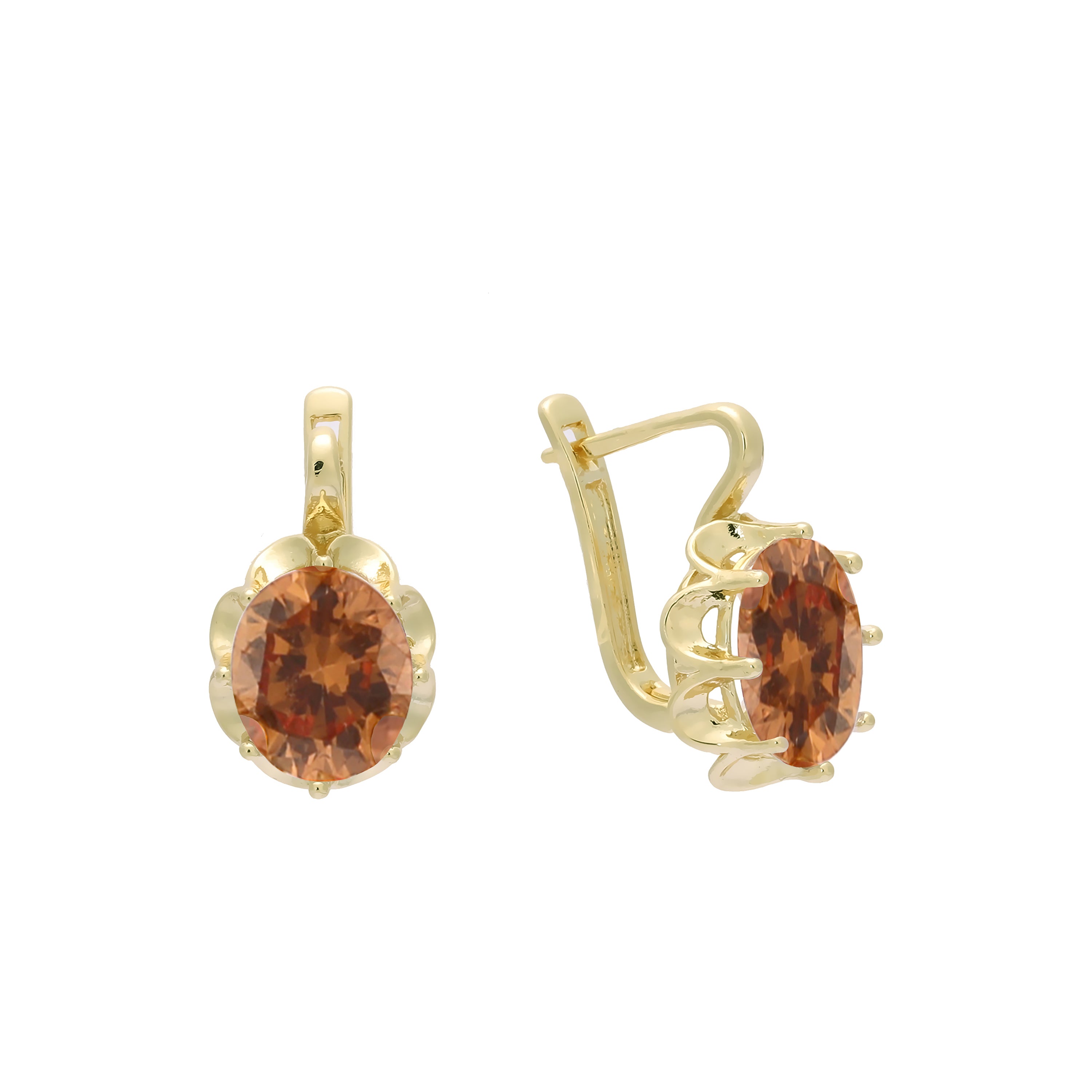 Solitaire big stone earrings in 14K Gold, Rose Gold plating colors