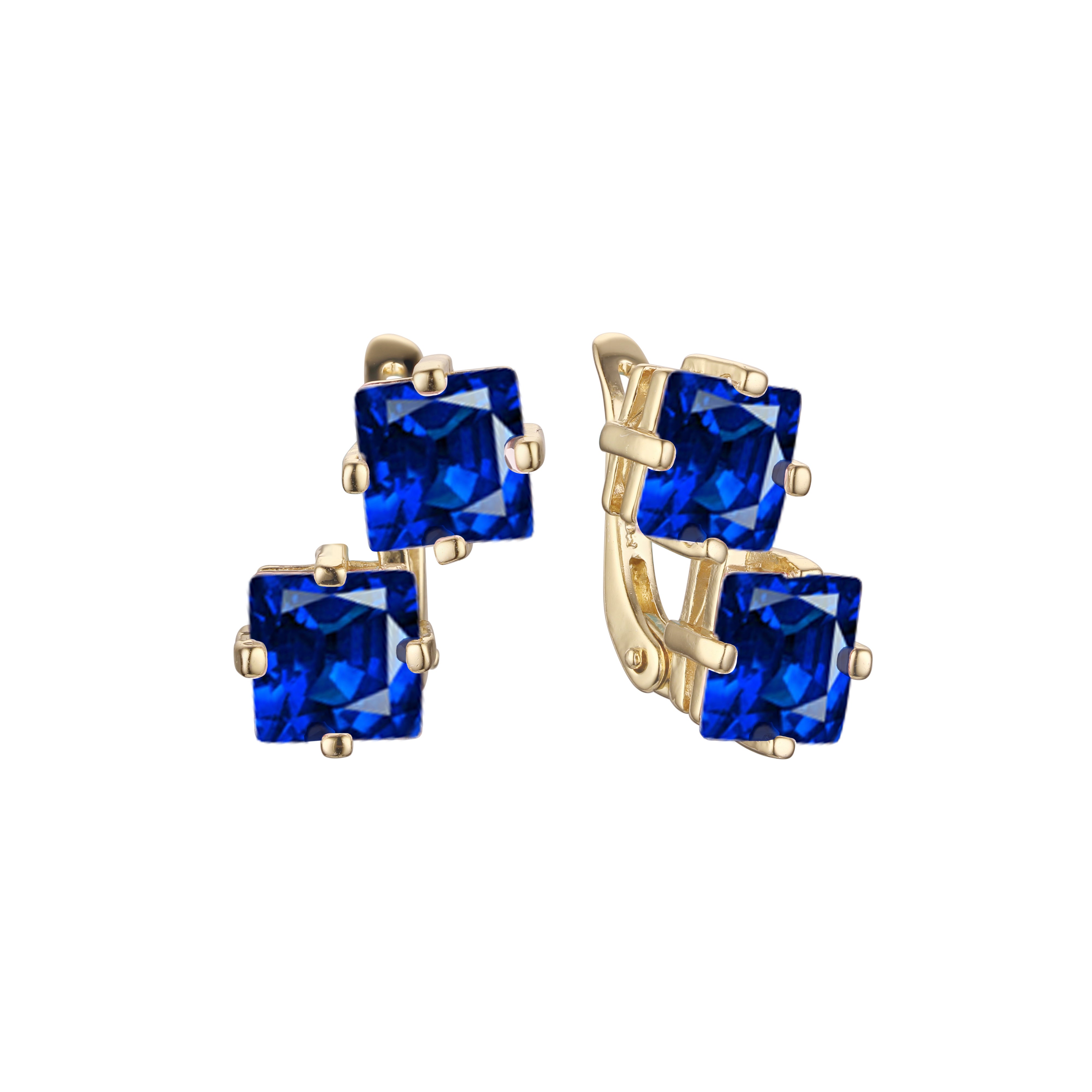 Double emerald cut stones earrings in 14K Gold, Rose Gold plating colors