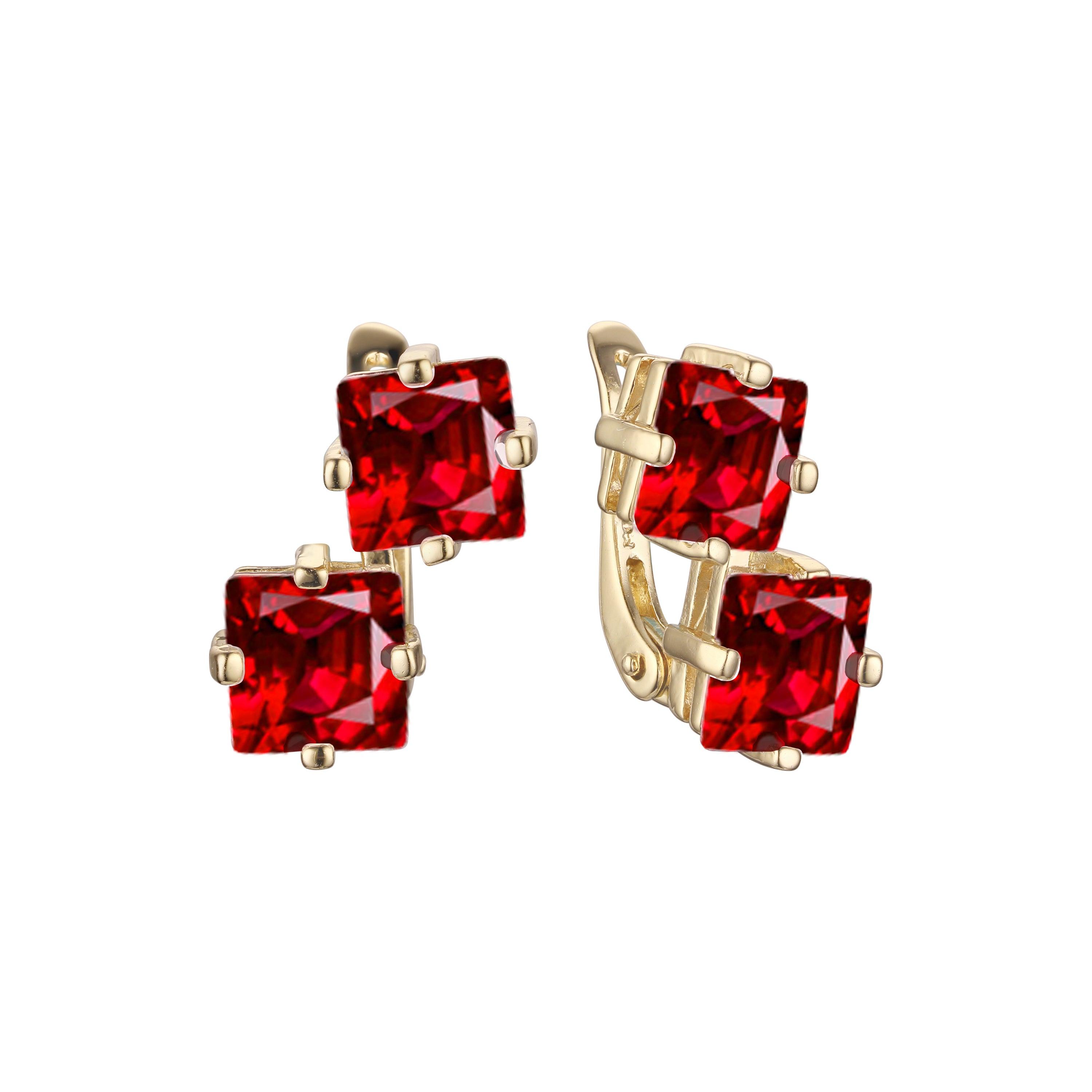 Double emerald cut stones earrings in 14K Gold, Rose Gold plating colors