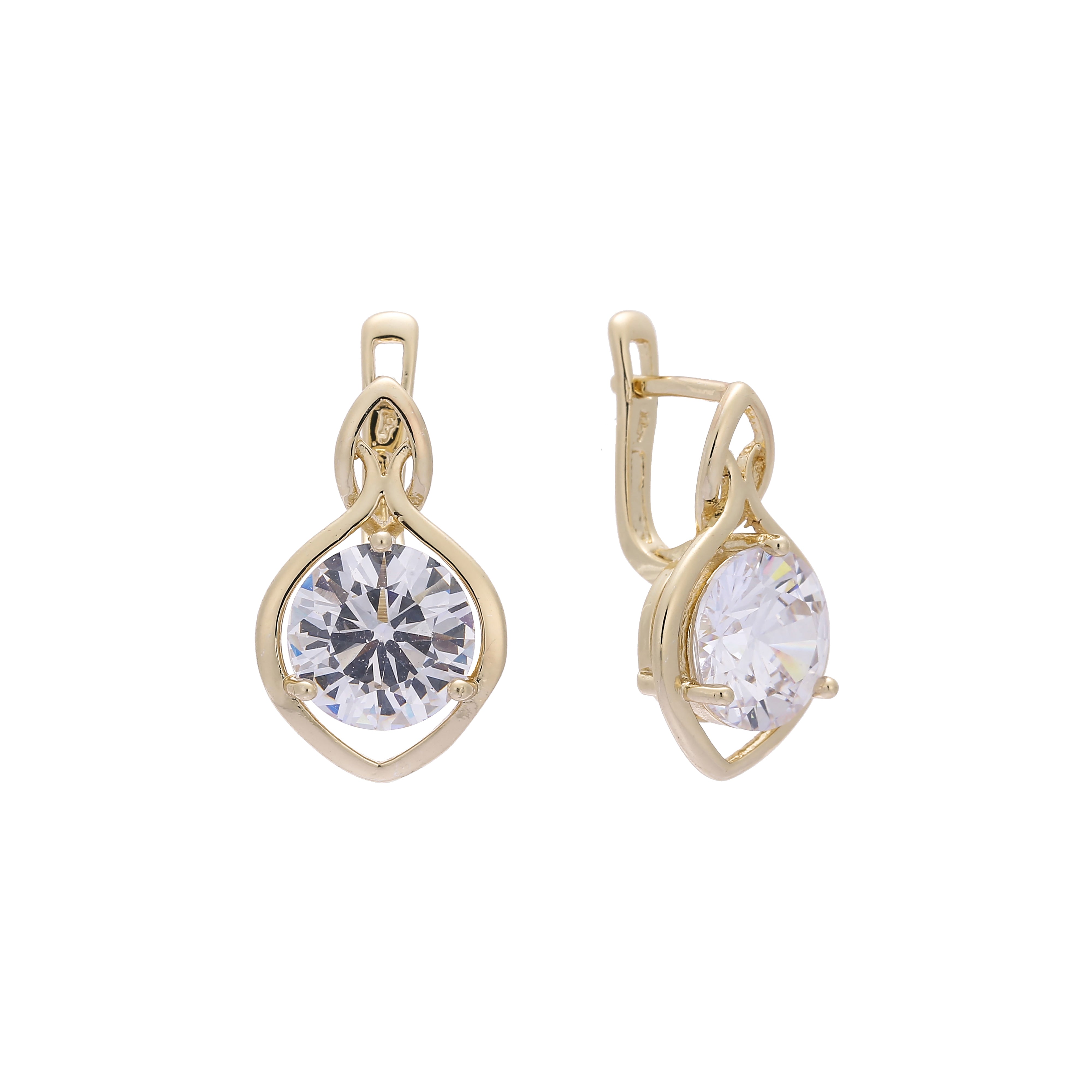 14k gold solitaire big round stone earrings