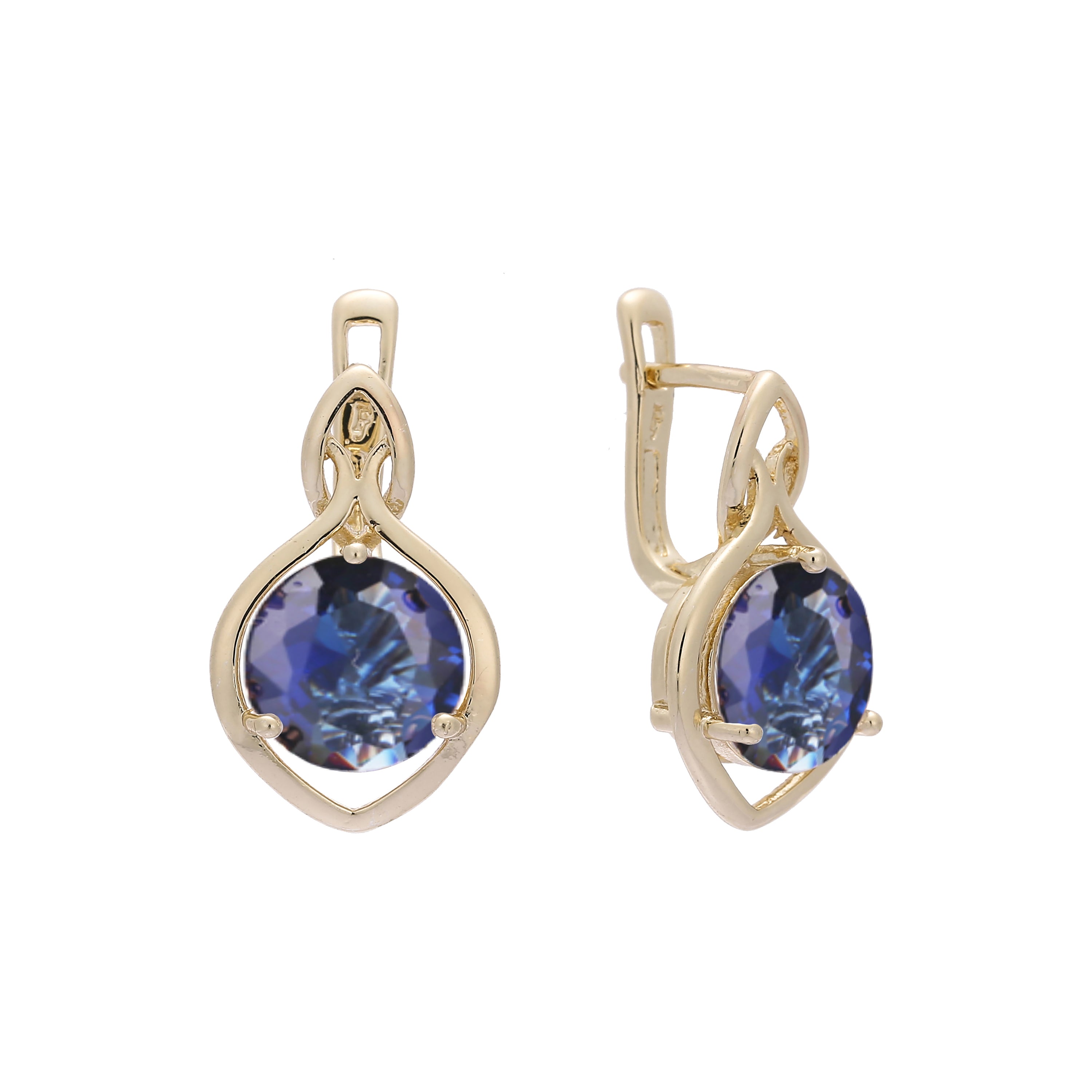 14k gold solitaire big round stone earrings